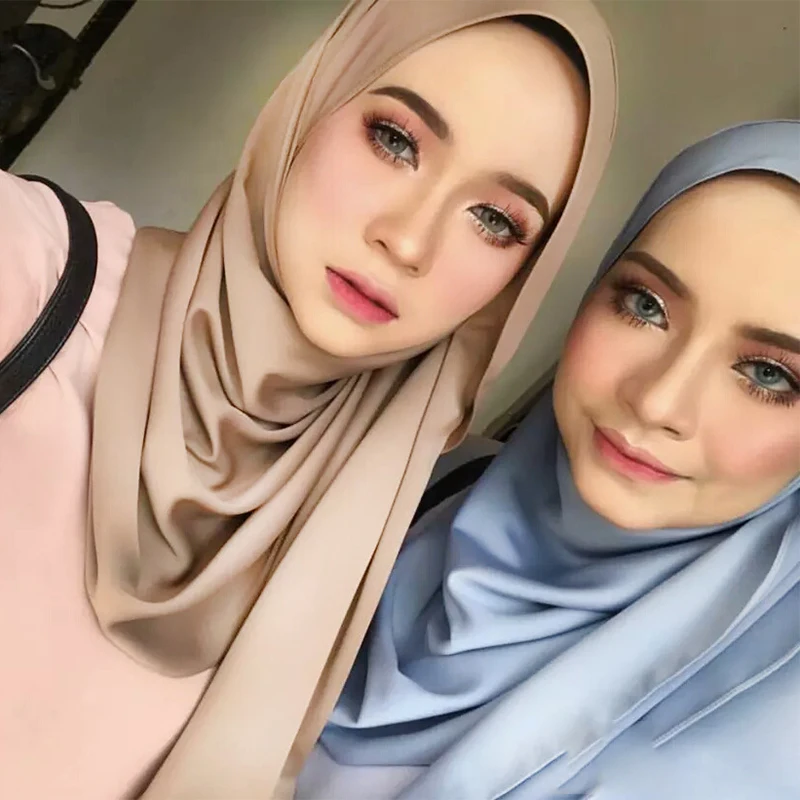 

New solid color ladies scarf shawl fashion sweet national imitation silk four seasons long Muslim hooded scarf