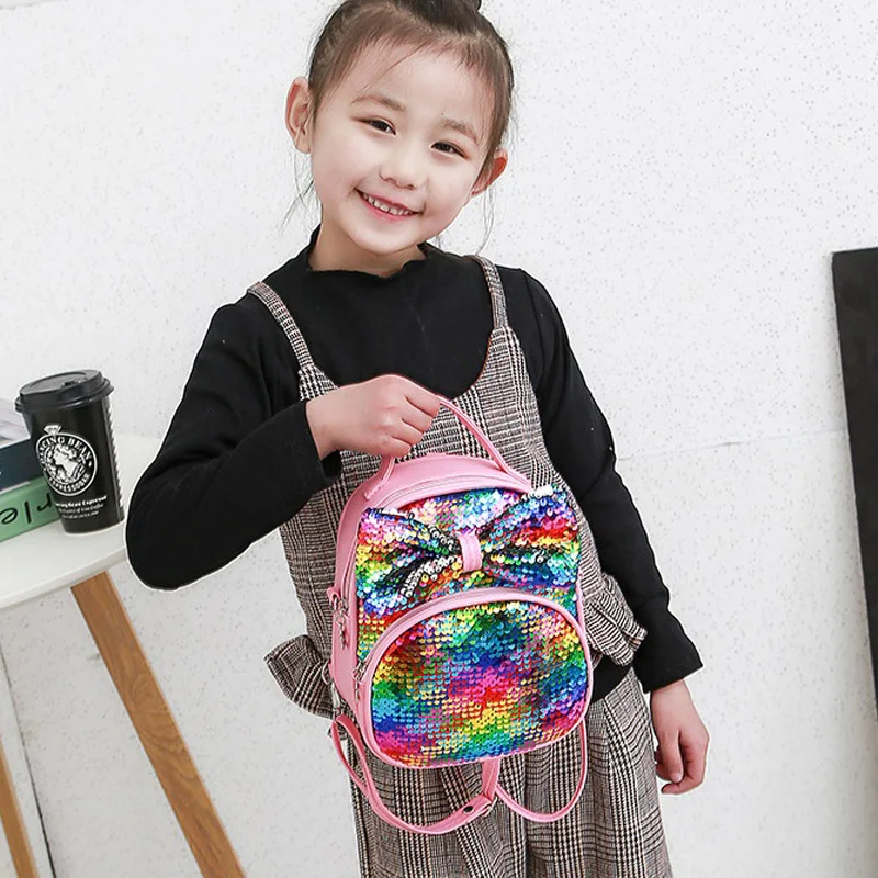 Pudcoco 7 Styles Fashion Children Kids Shoulders Bag Cute Sequins Bow Casual Travel Girls Bling Backpack Dropshipping Hot