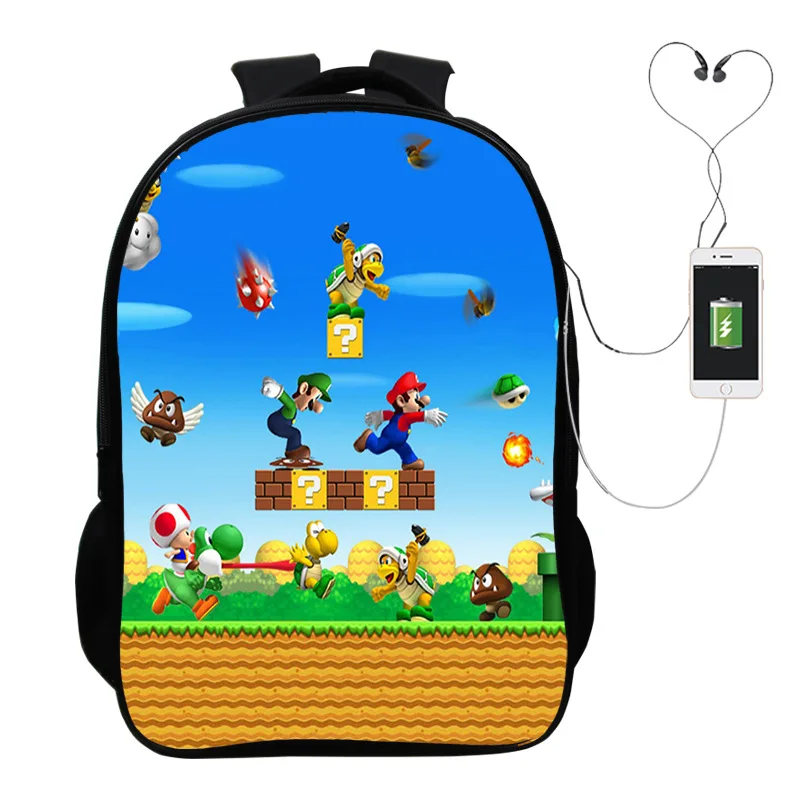 photo colour Популярная игра “Марио” Многофункциональный USB зарядный рюкзак для детей, для мальчиков, детей, подростков, мужские Школьные сумки дорожные сумки для ноутбуков - Цвет: photo colour