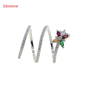 

Sdzstone Fashion Retro Color Cz Flower Snake Shape Ring Personality Punk Wind Snake-Shaped Nightclub Ring Trend Jewelry Gift