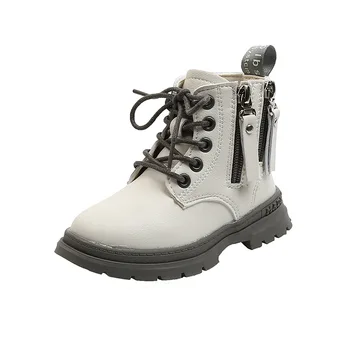 

Autumn Winter Kids Snow Boots Unisex PU Leather Shoes Children's Ankle Short Boots Boys Girls Martin Boots Kids Warm Shoes D988