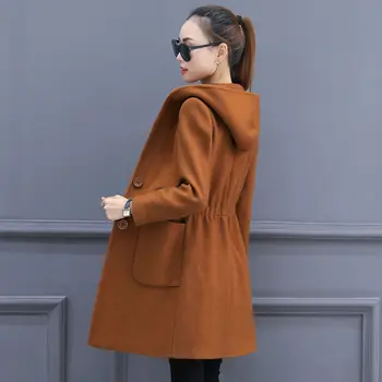 

Casual Wool Blend Coat Women 2019 New Long Sleeve Outwear Jacket Autumn Winter Pullover Overcoat Woolen Coat