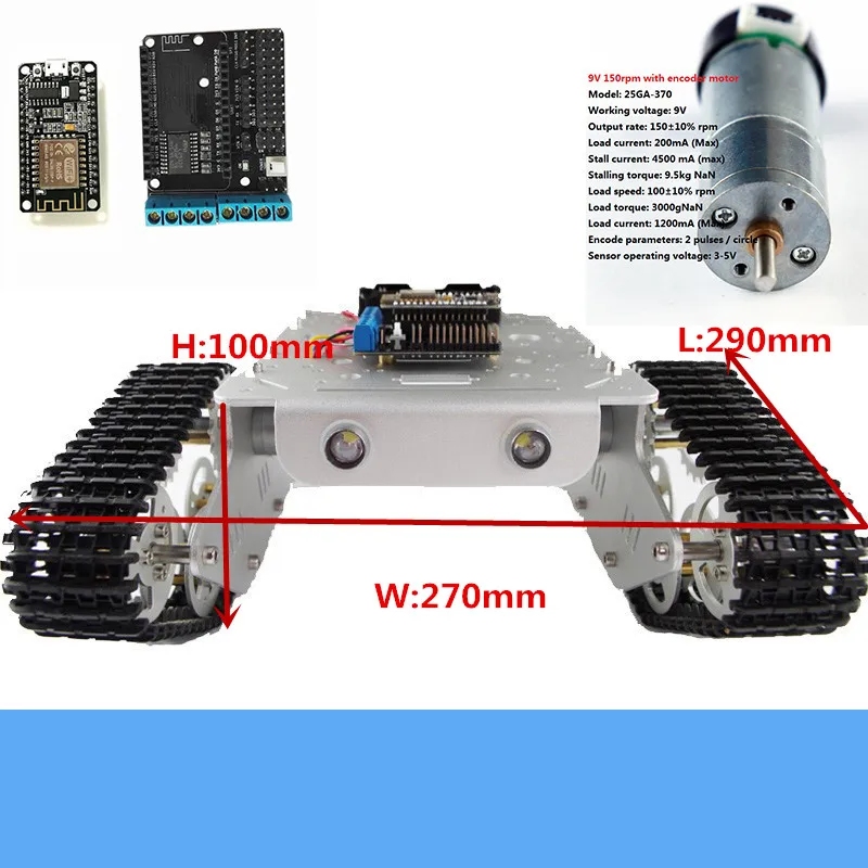 Wireless Wifi Control Metal RC Tank Chassis Kit T300 Smart Crawler Robot With NodeMCU Controller Kit DC Motor DIY For Arduino 