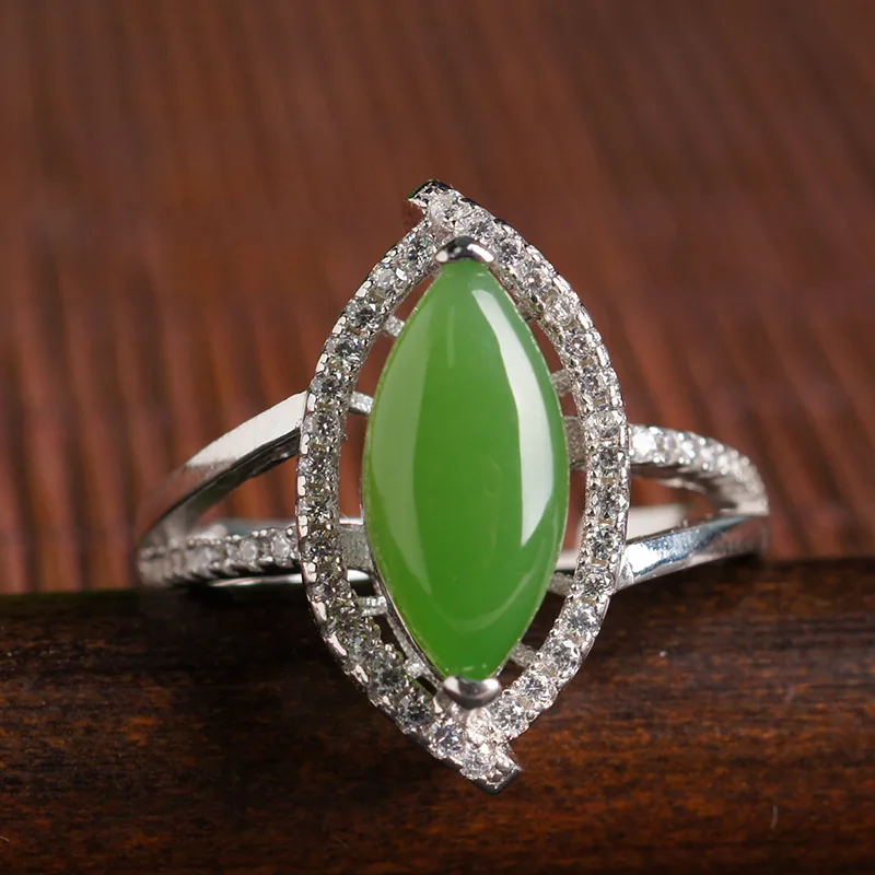 Настоящее зеленое нефритовое кольцо hetian jade, изменяемое Изумрудное кольцо, Женское кольцо из стерлингового серебра 925 пробы, Ювелирное Украшение из нефрита, никель, женские бриллиантовые кольца