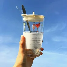 Мультфильм милый стеклянная чашка пива кофе ручной работы здоровый напиток кружка чай кружки прозрачный напиток посуда крышка ложка соломинка 1 шт