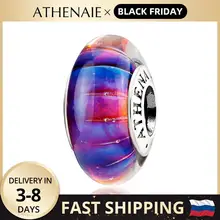 ATHENAIE Genuine Murano Glass 925 Silver Core Purple Dreamland Charms Bead Fit All European Bracelets Gift