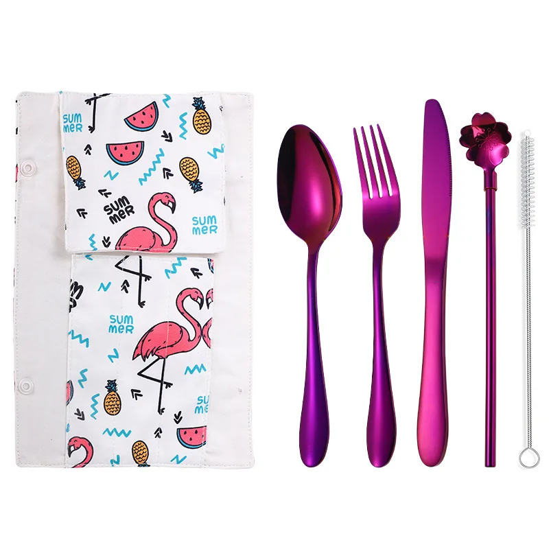 purple dinnerware Набор посуды столовые приборы набор посуды из нержавеющей стали Ложка Вилка ложка Кухня пипетка ложка для работы на открытом воздухе путешествия набор столовых приборов - Цвет: purple dinnerware