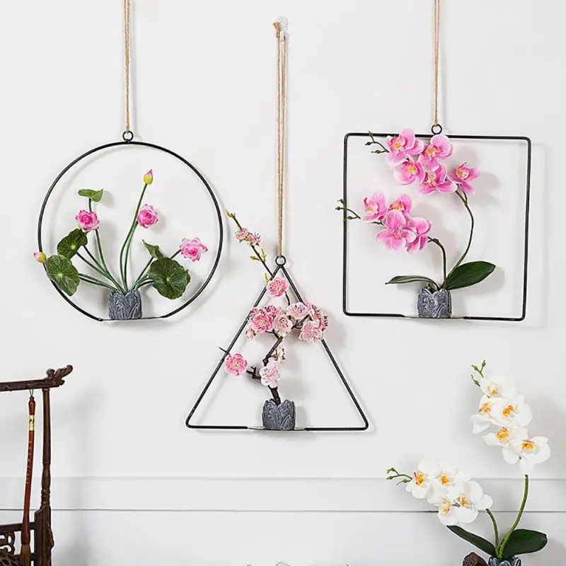 

2019 Geometric Metal Wire Wreath Hoop Frame Artificial Flower Garland Wall Hanging Decorations Wedding Party Backdrop