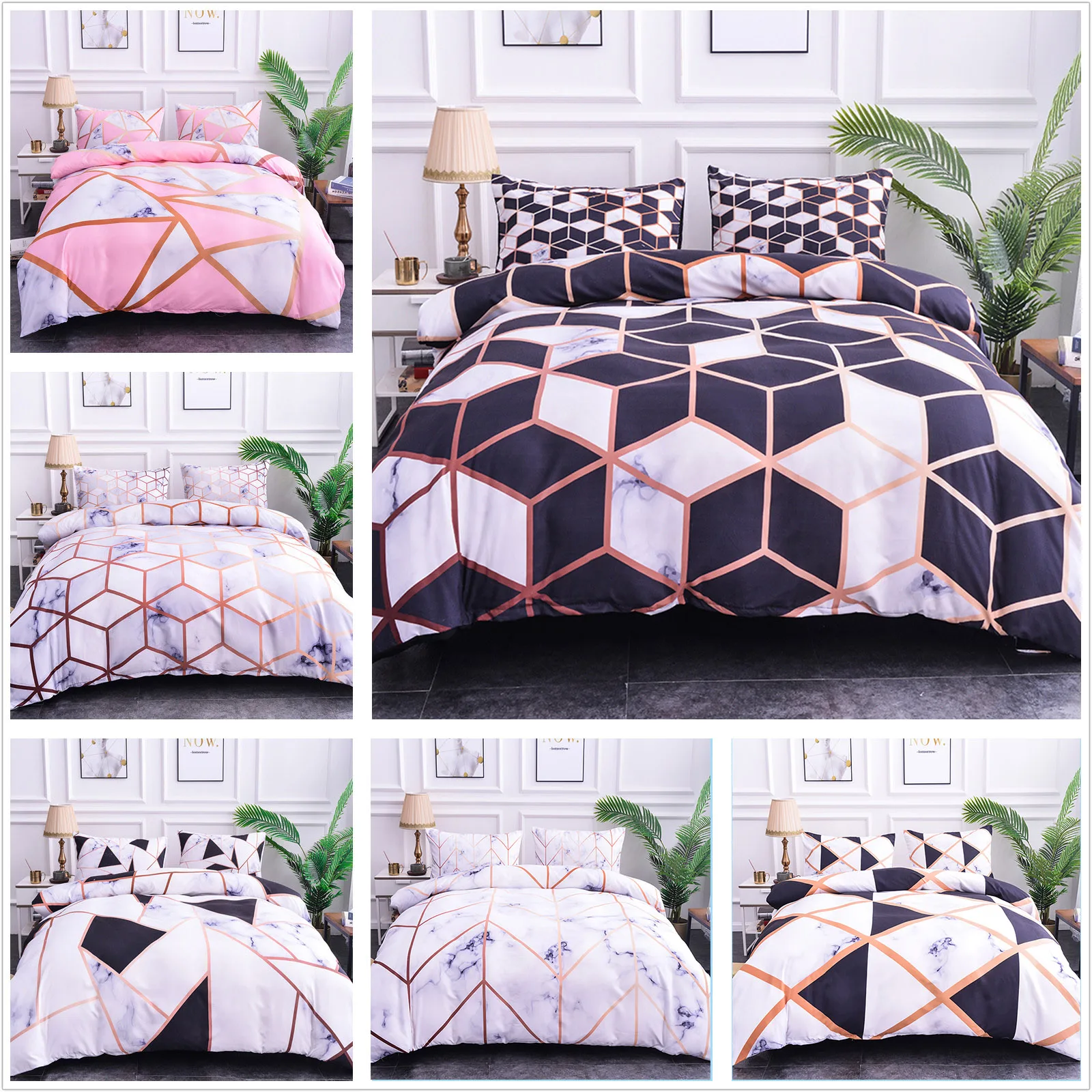 

3D Marble Texture Bedding Set Black White Gold Pink Duvet Cover Set Geometric Bed Cover Comfortable Bedclothes US/UK/EU/AU Size