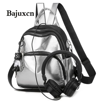 

Silver Korean Ladies Backpack Women Bags Soft Leather Bagpack Travel For Student School Bags sac mochilas mujer 2019