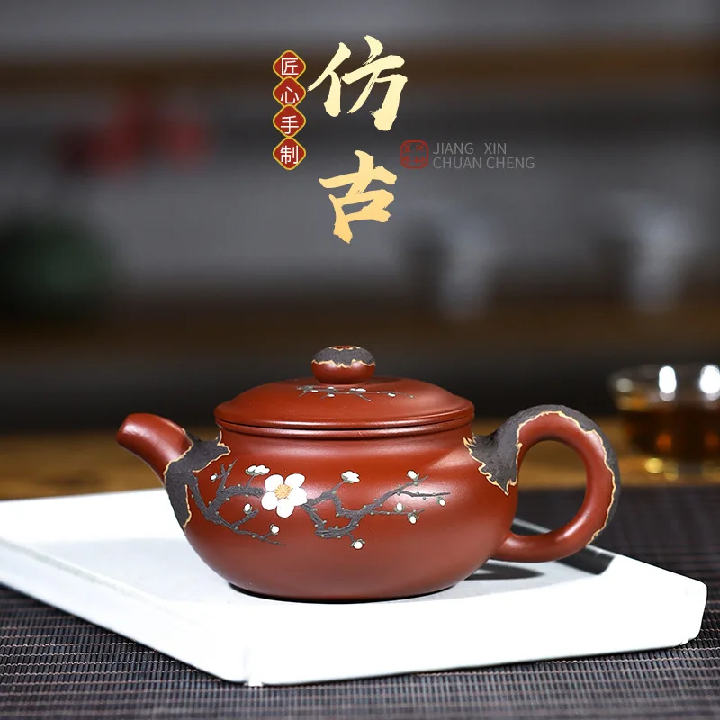 

Hundred Believe Dark-red Enameled Pottery Teapot Yixing Ding Shan Full Manual Make Infusion Of Tea Kettle Bright Red Robe To