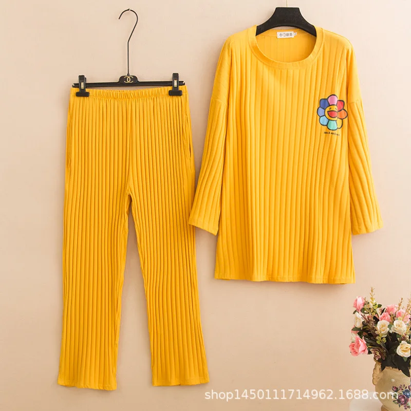 4xl 5xl Plus Size Pajamas Women Cotton Sleepwear Winter Pijama Women Round Neck Night Suit Solid Warm Pyjama Set Home Clothes