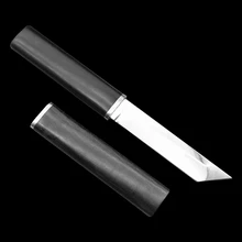 ToughKeng D2 פלדת להב יפני סכין, 58-60HRC אבוני עץ ידית Tanto הגנה עצמית סמוראי ישר סכין(China)