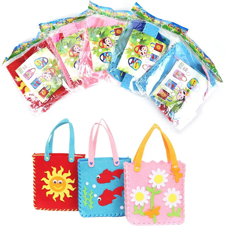 price cut  Applique Bag Kids Children Handmade Montessori Toys Non-woven Cloth Cartoon Animal Flower Bag Craft