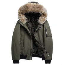 Пальто с натуральным мехом, зимняя куртка для мужчин, Натуральная шерсть, меховая подкладка, парка для мужчин, Воротник из меха енота, теплые куртки размера плюс 2303 Y1707