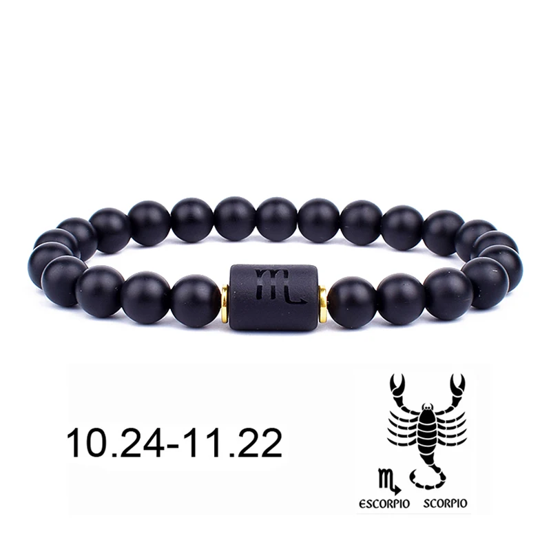 12 Constellation Bracelets Natural Black Onyx Bead Bracelet Star Sign Constellation Horoscope Couple Bracelet Friendship Jewelry 