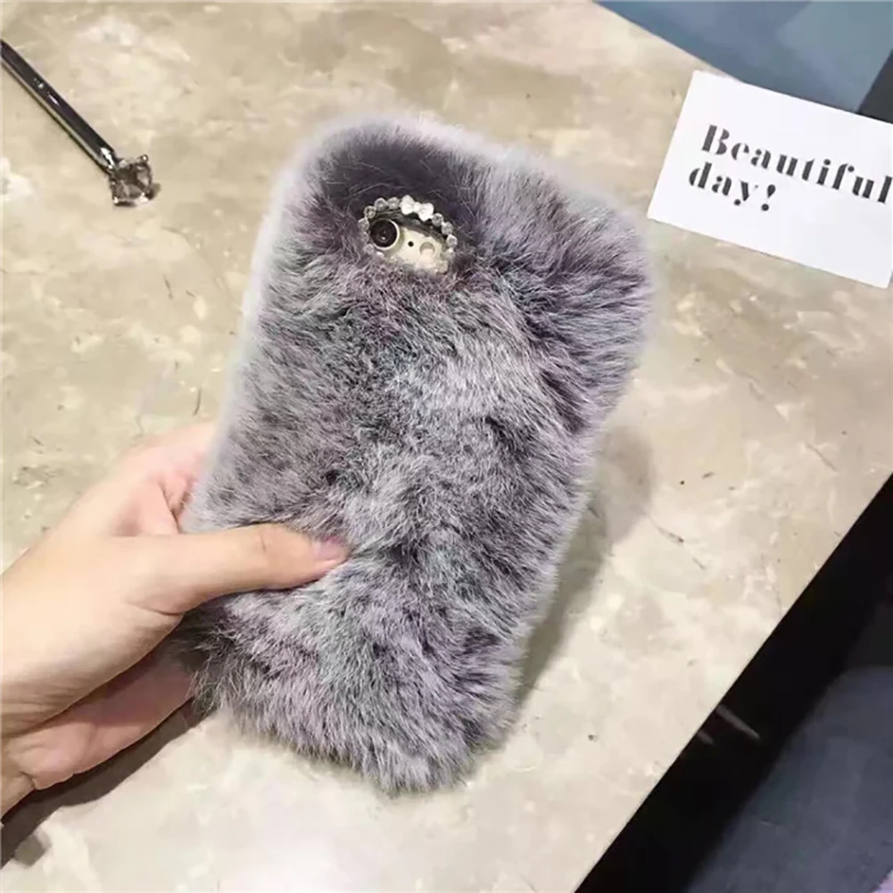 

Fluffy Warm Soft Wool Cute Phone Cases for iPhone Xs Max XR XS 6 6S 7 8 6/7/8/6Sp Plus Rabbit Fur Soft TPU Cover Case Back Cover
