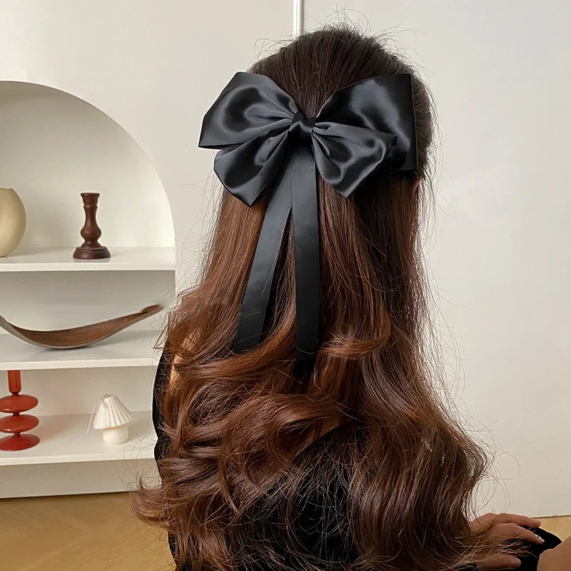 Lystrfac Korean Fashion Hair Bow For Women Black Ribbon Bow tie