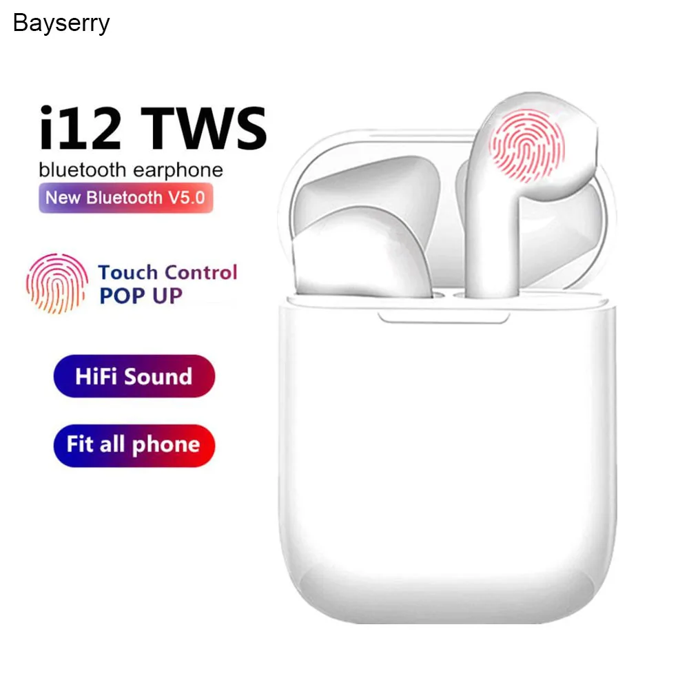 

Bluetooth 5.0 i12 Tws Wireless Headphone Stereo Sport Mic Touch Wireless Earphone Mini Earbuds Headset Support iOS/Android Phone