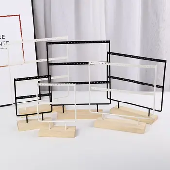 

Jewelry Holder Display Stand Organizer Wooden Base Earrings Presenting Rack 24/44/66 Holes Metal Ear Studs Pendant 2/3 Layers