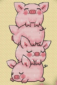 

GG Piggyhan pig cross stitch kit Animal cotton thread 14ct linen flaxen canvas stitching embroidery DIY