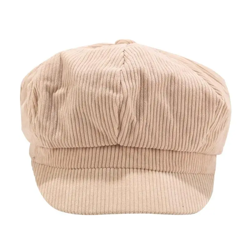 Korean Corduroy Octagonal Hats Autumn Winter Women Solid Retro Painter Caps