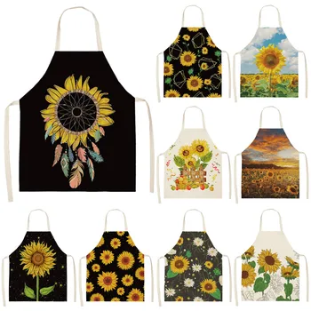 

1Pcs Sunflower Pattern Cleaning Art Green Aprons Home Cooking Waist Bib Cotton Linen Funny Pinafore Cleaning Tools 53*65cm A1046