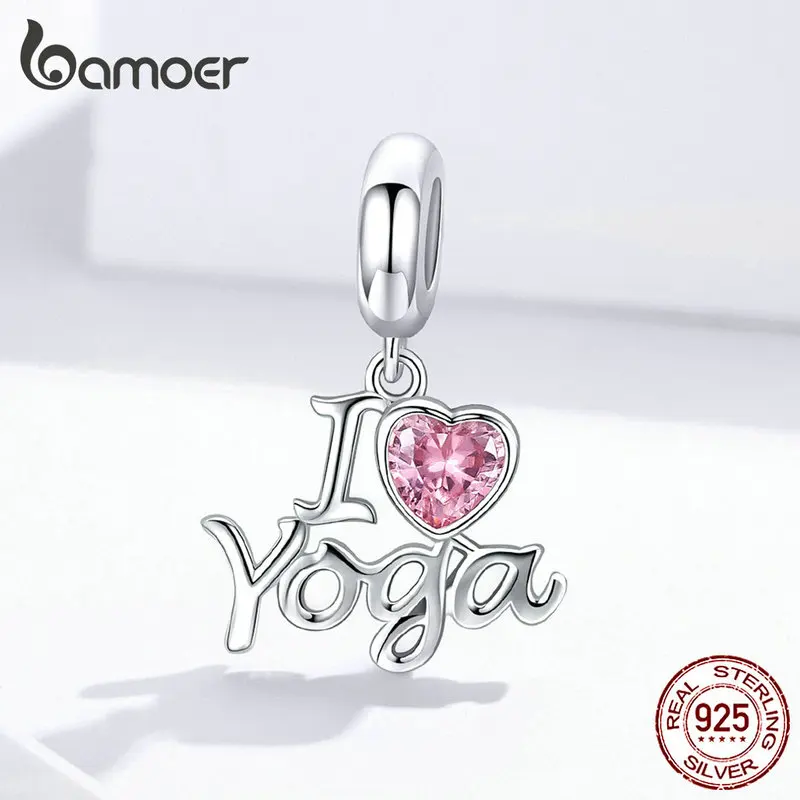 Bamoer Life, подвеска с надписью "I LOVE YOGA" для женщин, браслет или ожерелье, 925 пробы, серебряные ювелирные изделия SCC1289