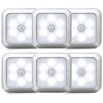 

6Pcs LED Square Motion Sensor Night Lights PIR Induction Under Cabinet Light Closet Lamp Battery Powered