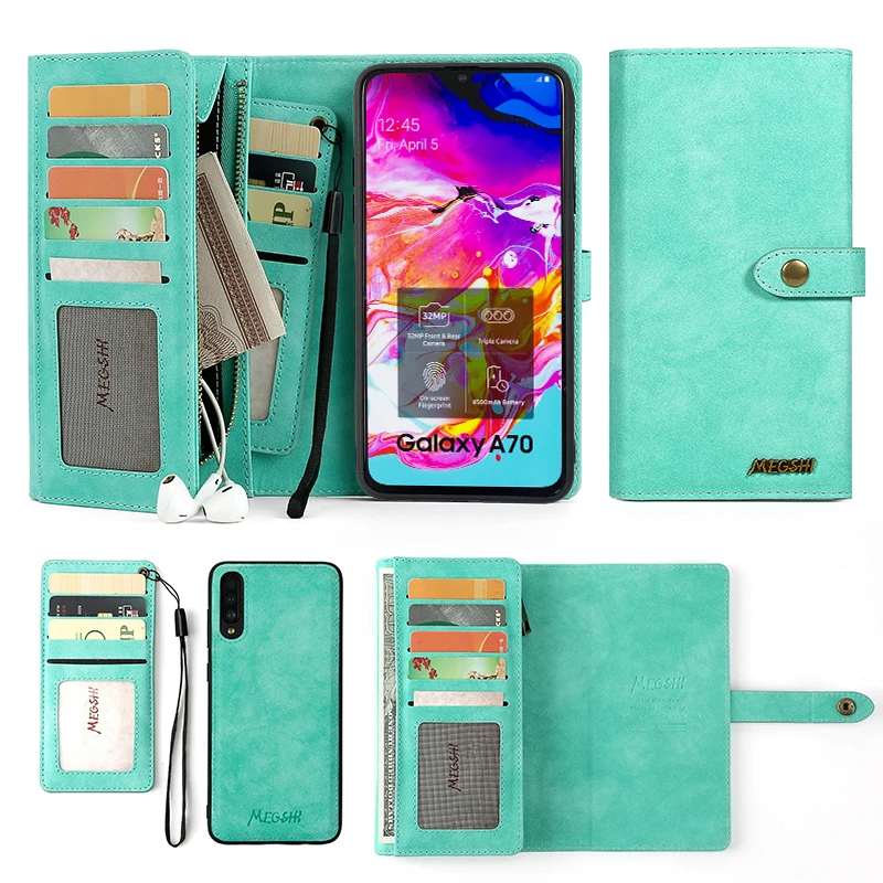 

MEGSHI 2020 New Leather Wallet Case Back Magnet Suitable for SamsungA70 Multifunction GalaxyS8 9 10 A50 S10 Note9 Cover Holster