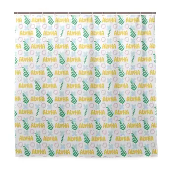 

Unique Shower Curtain Cartoon Style Aloha Word with Exotic Leaf in Pastel Tones Eco-Friendly with 12 Hooks in Bathroom W72 xH96