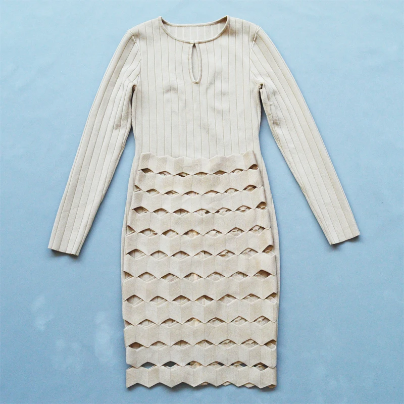 Новое Женское платье цвета хаки с круглым вырезом и длинным рукавом Vestido, вечернее облегающее платье знаменитостей