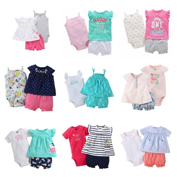 

3 Pieces Baby Girls Clothes Set Summer Children Bebe Cotton bodysuit+tops+shorts super cute Soft Bebies Kids Clothing Outfits