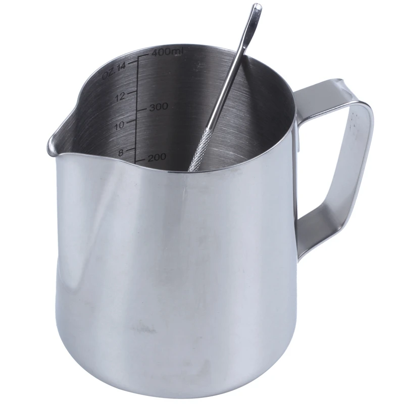 

Milk Jug, 350Ml Handheld Coffee Creamer Milk Frothing Pitcher Jug Cup With Measurement Mark And Latte Art Pen, Milk Pitcher Jugs