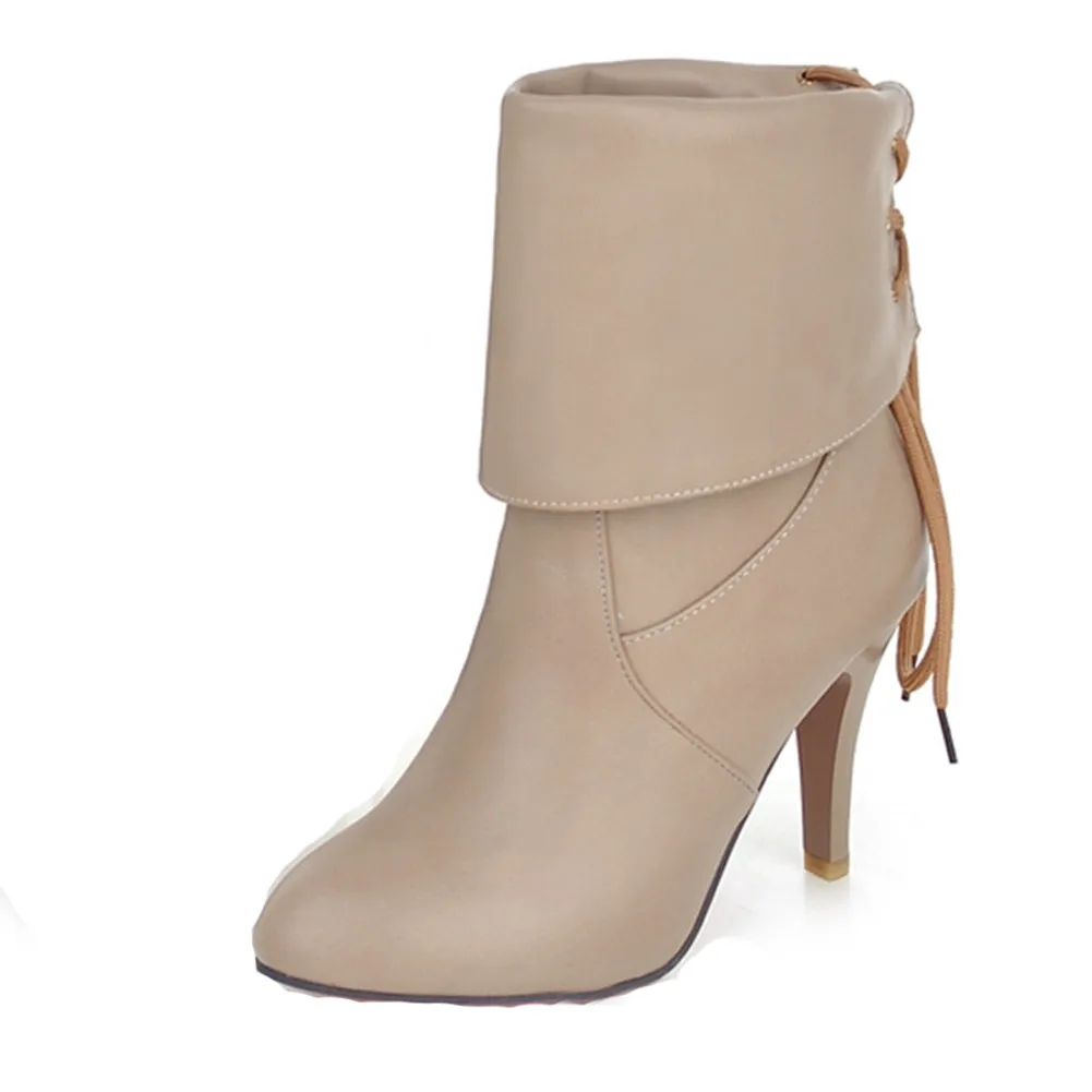 SARAIRIS/большие размеры 32-43; Прямая поставка; ботинки в стиле ретро; женская обувь; классические ботинки до середины икры без застежки на высоком каблуке; женская обувь - Цвет: apricot