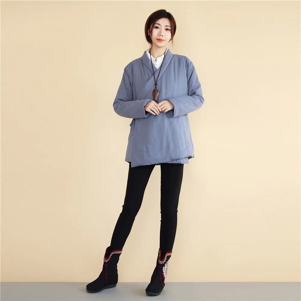 

Ethnic-Style Autumn And Winter Cotton-padded Jacket Short Cotton Linen Lace-up he fu kuan Chinese Clothing Warm Padded Coat Cott