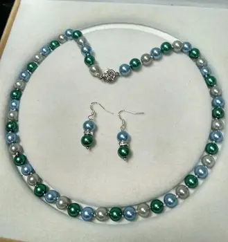 

8mm multicolor Akoya Shell Pearl necklace AAA 18 inches Earring Set