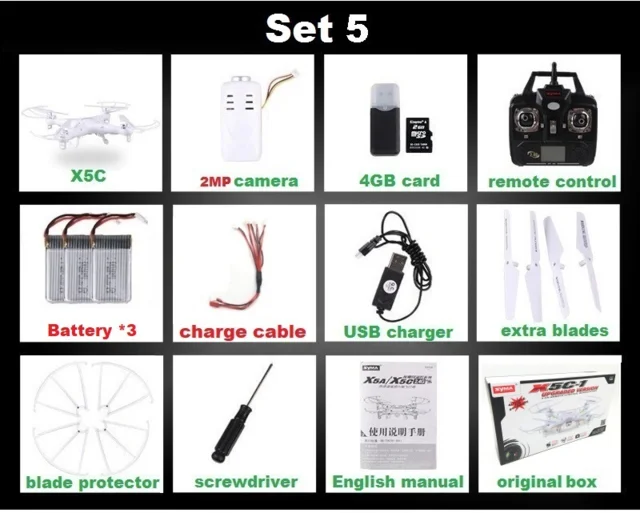 Set5 X5C 2MP 3B B SYMA X5C(обновление версии) Дрон Квадрокоптер с дистанционным управлением 6-Axis Дистанционное Управление вертолет Дрон с 2MP HD Камера или X5 дрона с дистанционным управлением без Камера - Цвет: Set5 X5C 2MP 3B B