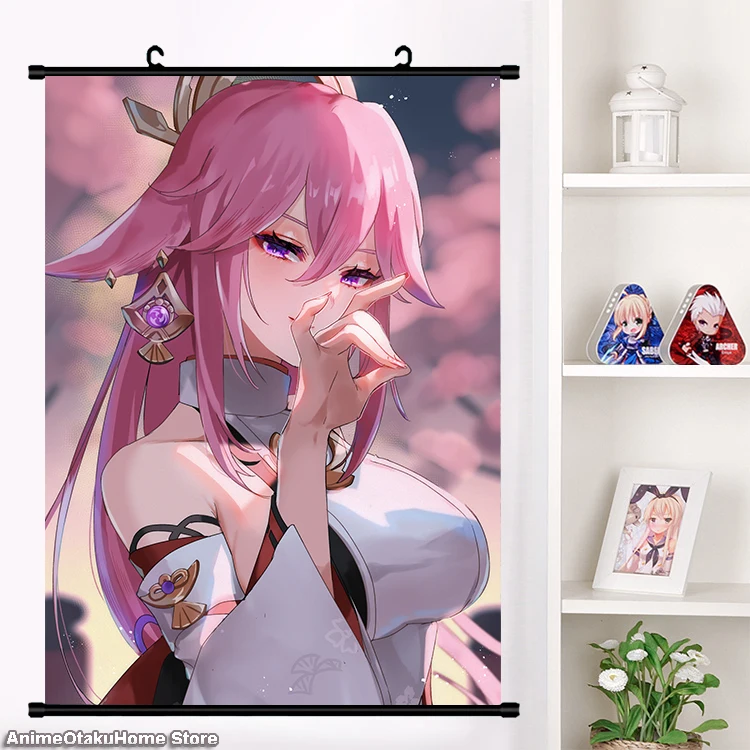 HOT Anime Game Genshin Impact Yae Miko HD Wall Scroll Roll Print Painting Poster Home Decor Collectible Art Gift 60*90 cm | Дом и сад