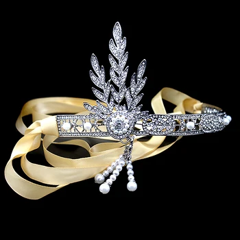 

Great Gatsby Leaf Hair Accessories Pearl Tassels Headbands Crystal Wedding Hairbands Bridal Tiaras and Crowns For Women