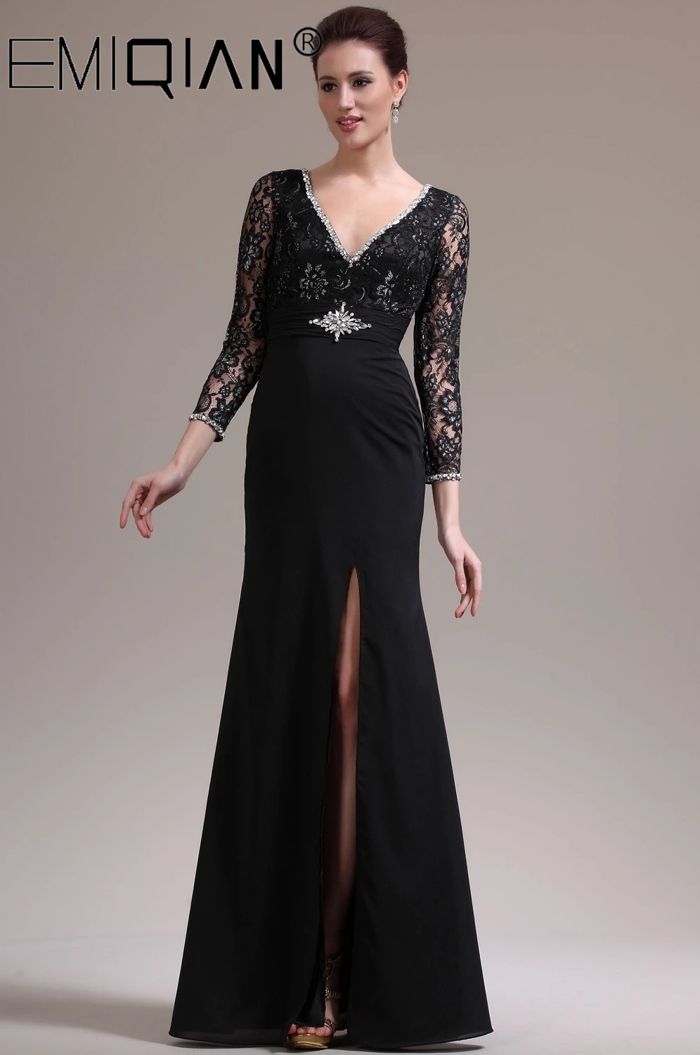 Gorgeous V Neck 3/4 Sleeves Black Chiffon &amp Lace Mother of the Bride Dress | Свадьбы и торжества