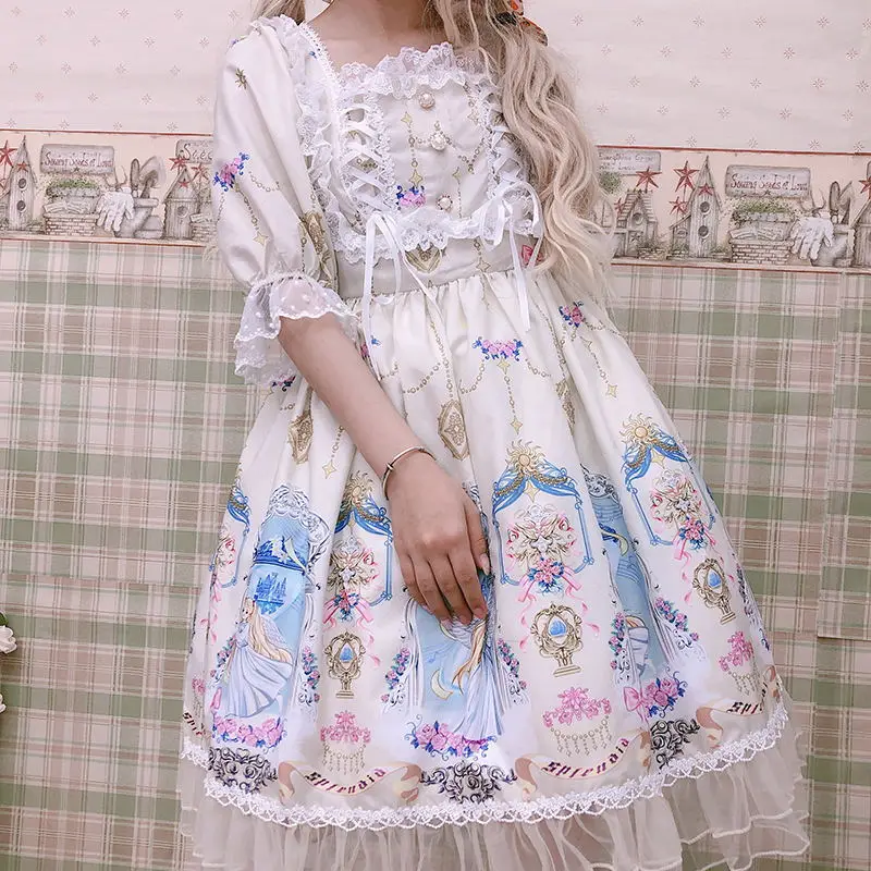 Kawaii/платье в японском стиле «Лолита»; мягкое милое и милое платье «Ангел» для девочек; платье с короткими рукавами в стиле «лолита» - Цвет: Apricot