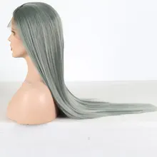 BM прямой синтетический 13*3 парик фронта шнурка пепельный зеленый жаропрочных волокон волос естественная линия волос сторона расставания для женщин парики на каждый день
