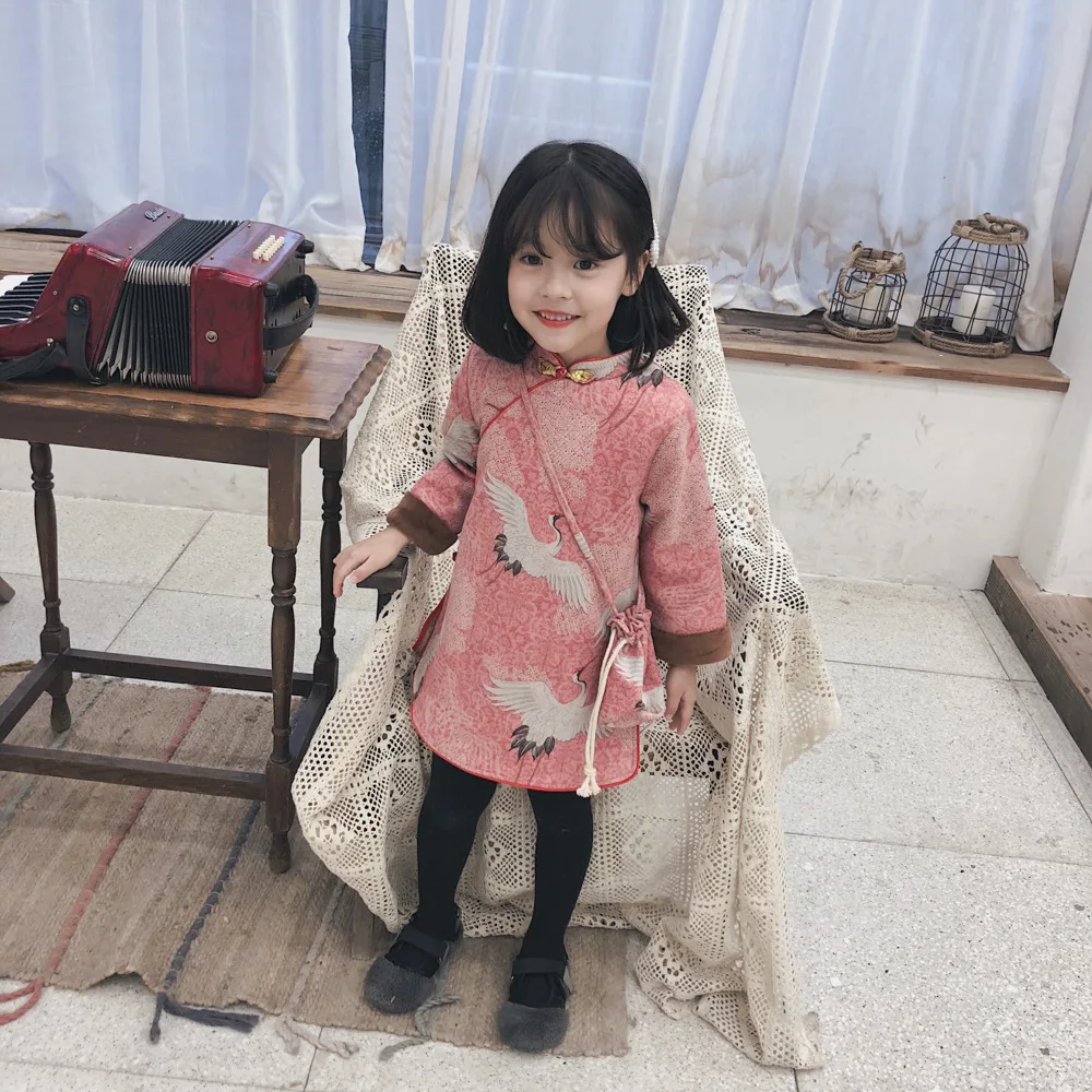 Популярная Новогодняя одежда Модное детское платье Ципао в китайском стиле для маленьких девочек удобное стеганое платье Ципао