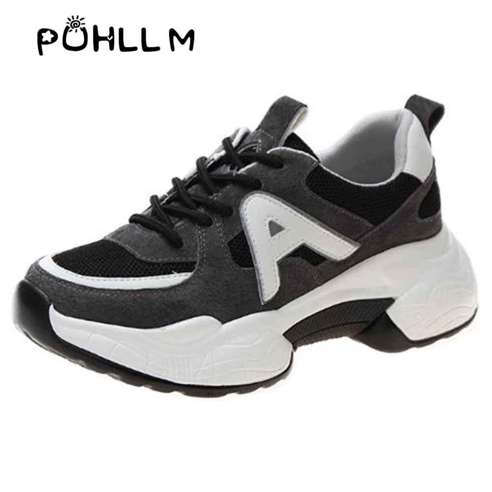 

Women's vulcanized shoes vamp ribs + two layers of leather + mesh composed of new net red with the Korean thick bottom B70
