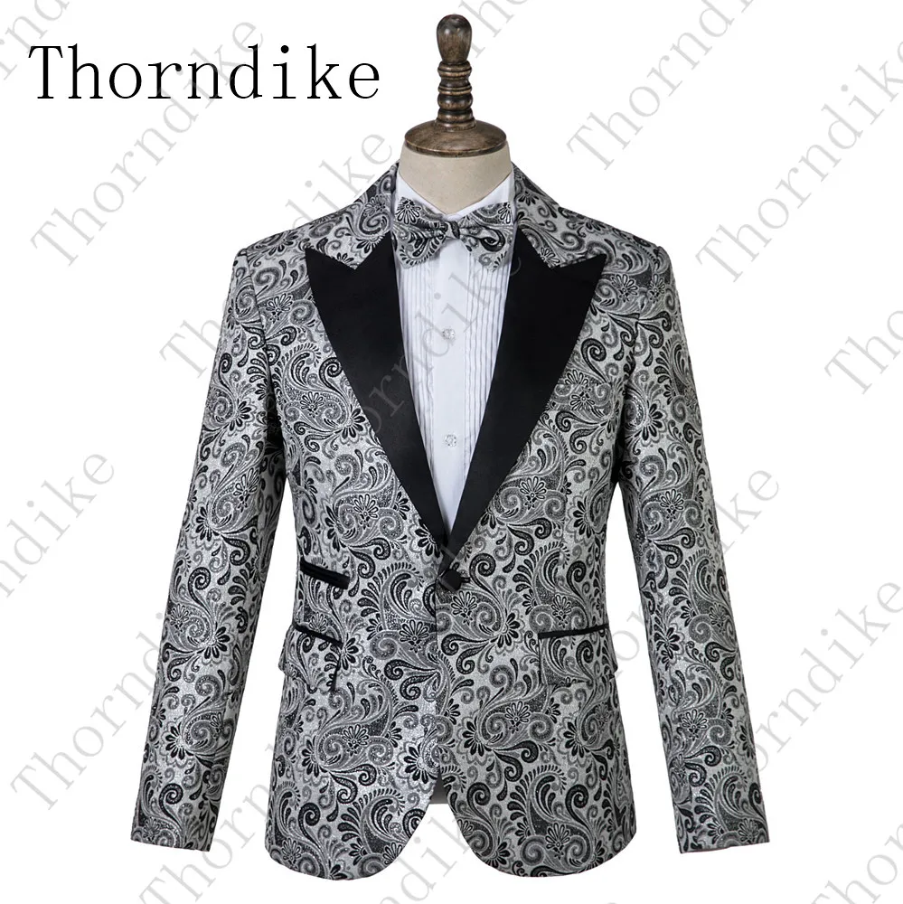 style 3 Thorndike розовый пиджак для мужчин с принтом приталенный Блейзер Сливовый цветок Мужская сценическая одежда Блейзер стильный вечерние свадебные куртки - Цвет: style 3