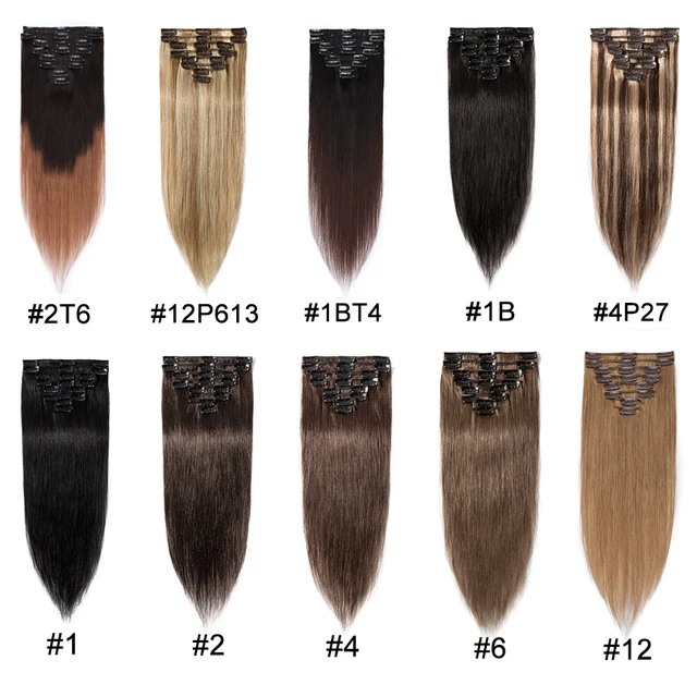 8個入りクリップ式ヘアエクステンション 100% 本物の人毛 P8/613