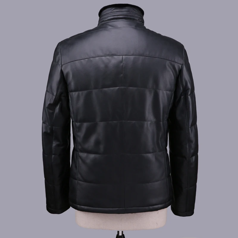 

Geniune Jacket Men Sheepskin Leather Duck Down Coats With Natural Rex Rabbit Fur liner Coat 12-H28# MF402