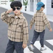 Одежда для мальчиков; коллекция года; осенне-зимние корейские клетчатые Топы; рубашка с длинными рукавами; верхняя одежда; Одежда для мальчиков