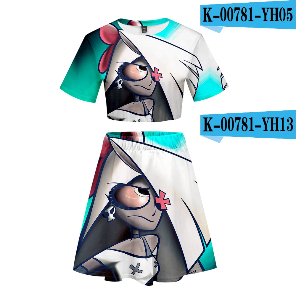 Отель Hazbin 3D Печатный Женский комплект из двух предметов повседневный летний укороченный топ+ юбка Лидер продаж модная уличная одежда - Цвет: Фуксия